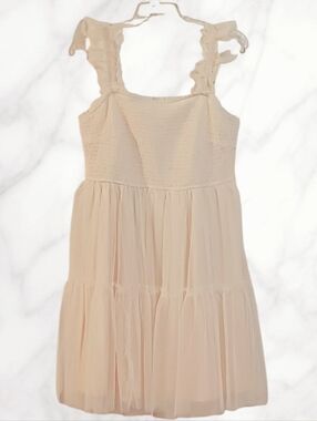 Sundress Tiered Ruffle Straps Chiffon Pale Yellow Women's Large NWT
